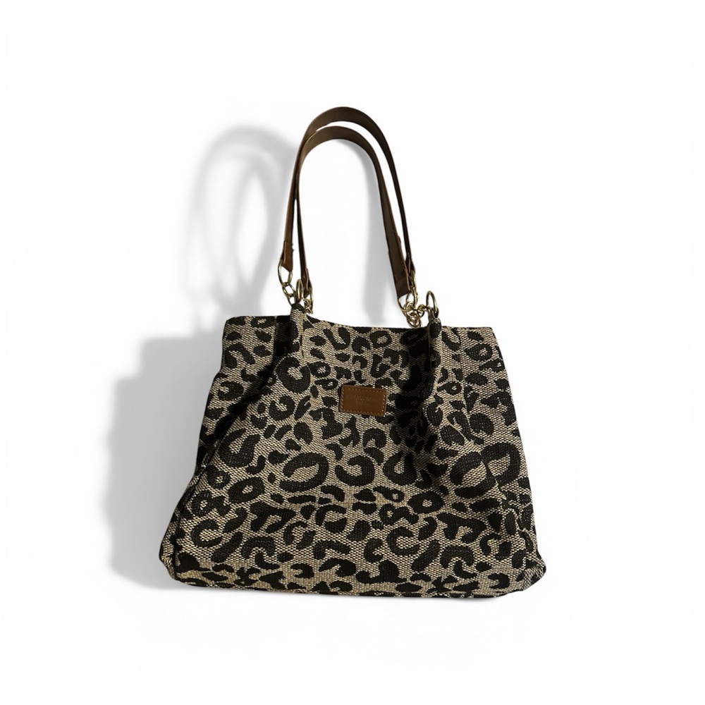 Baelaanan & Bag Leopard Print Tote Bag with Brown Handles